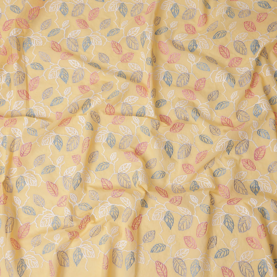 Butter Yellow Leaf Cotton Voile Fabric 110cm