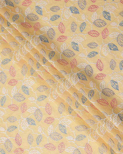 Butter Yellow Leaf Cotton Voile Fabric 110cm