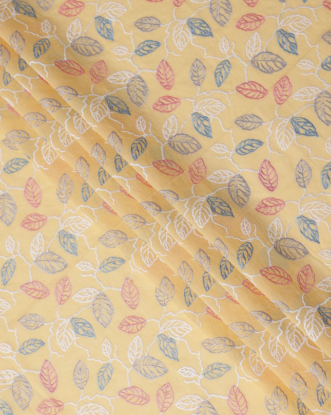 Butter Yellow Leaf Cotton Voile Fabric 110cm