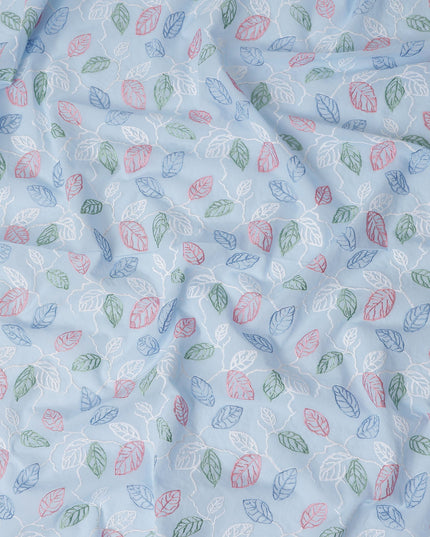 Sky Blue Leaf Cotton Voile Fabric 110cm