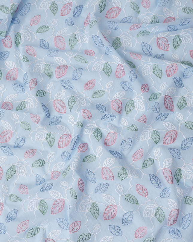 Sky Blue Leaf Cotton Voile Fabric 110cm