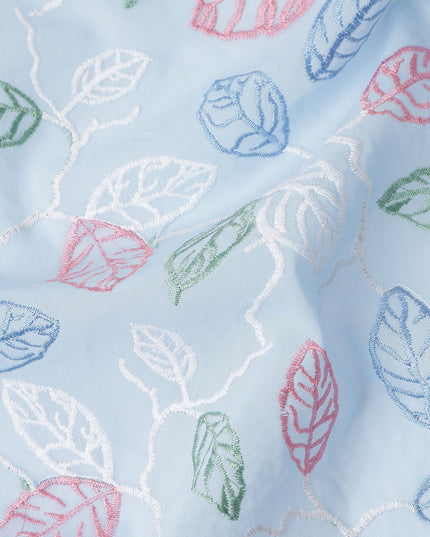 Sky Blue Leaf Cotton Voile Fabric 110cm