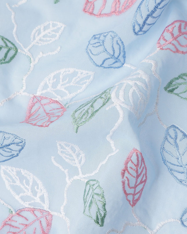Sky Blue Leaf Cotton Voile Fabric 110cm