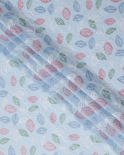 Sky Blue Leaf Cotton Voile Fabric 110cm