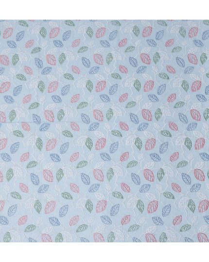 Sky Blue Leaf Cotton Voile Fabric 110cm