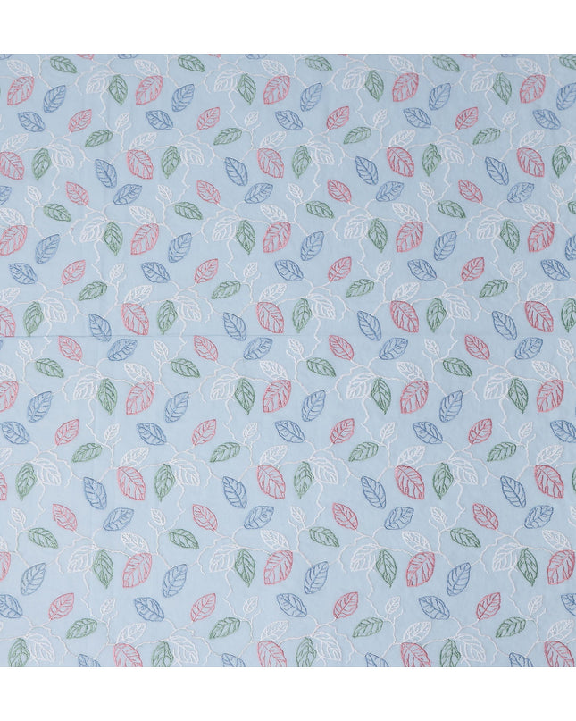 Sky Blue Leaf Cotton Voile Fabric 110cm