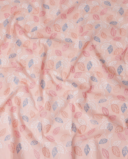 Salmon Pink Leaf Cotton Voile Fabric 110cm
