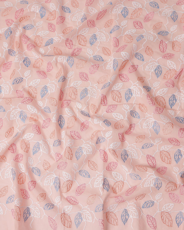Salmon Pink Leaf Cotton Voile Fabric 110cm