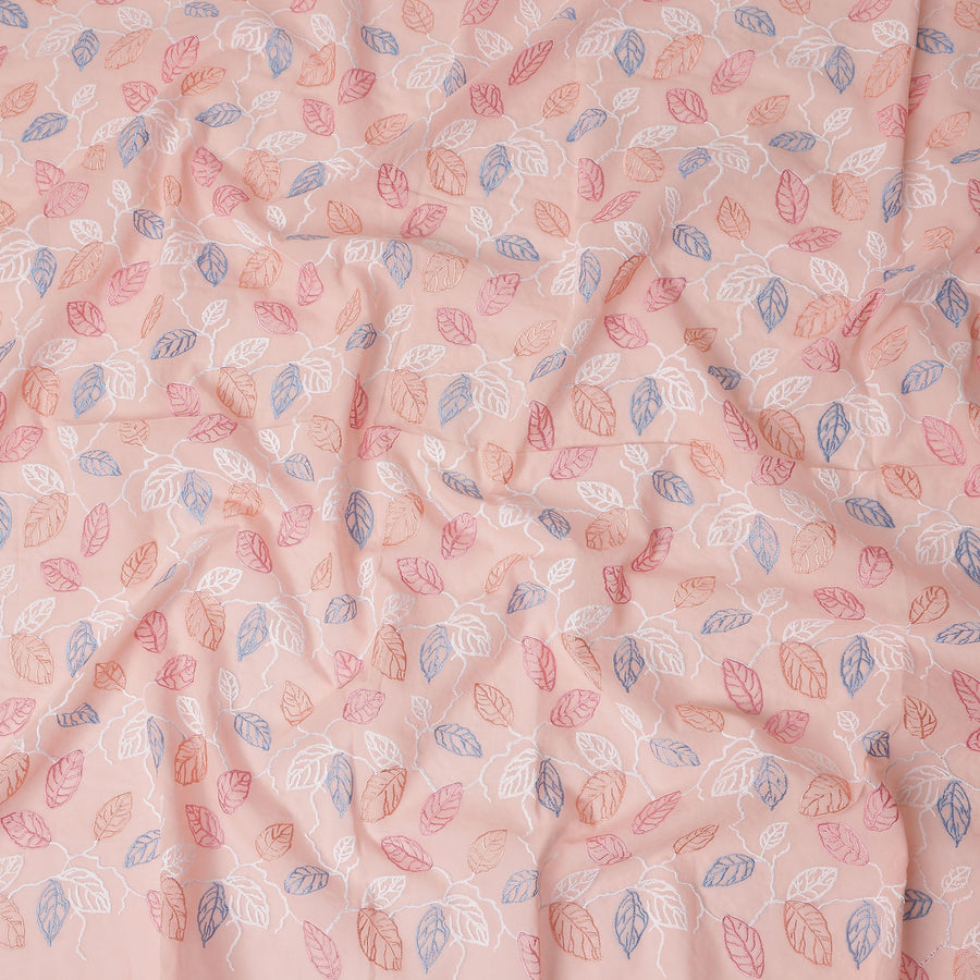 Salmon Pink Leaf Cotton Voile Fabric 110cm