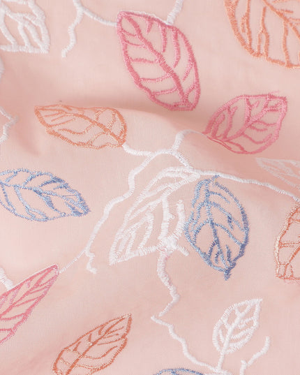 Salmon Pink Leaf Cotton Voile Fabric 110cm