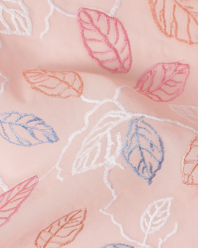 Salmon Pink Leaf Cotton Voile Fabric 110cm