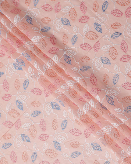 Salmon Pink Leaf Cotton Voile Fabric 110cm