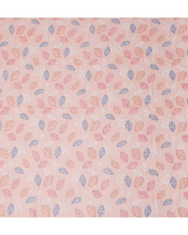 Salmon Pink Leaf Cotton Voile Fabric 110cm