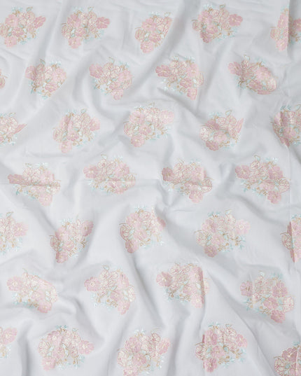 Pure White Bouquet Cotton Voile Fabric 110cm