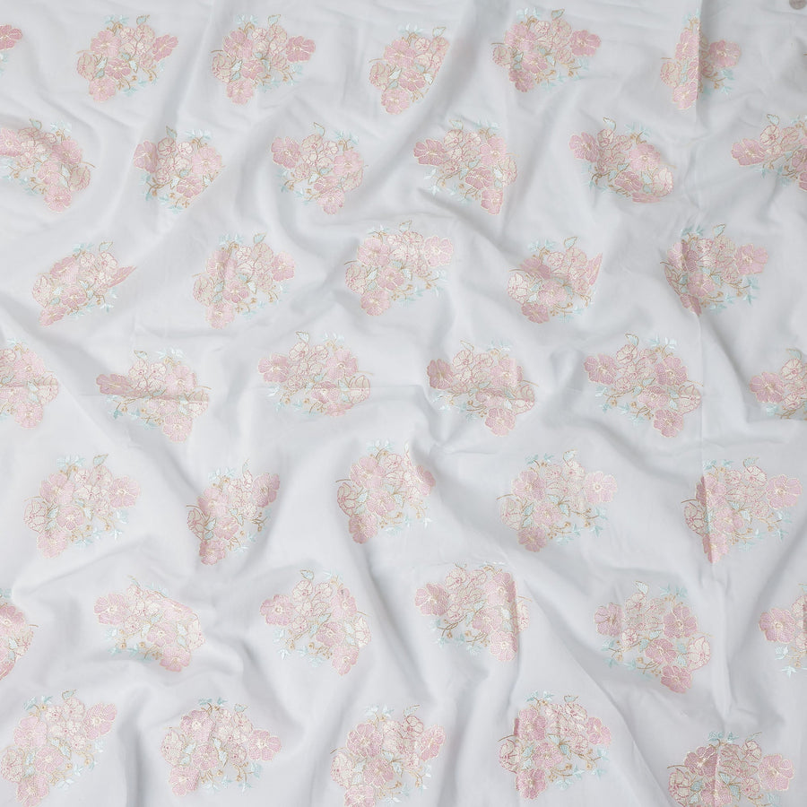 Pure White Bouquet Cotton Voile Fabric 110cm