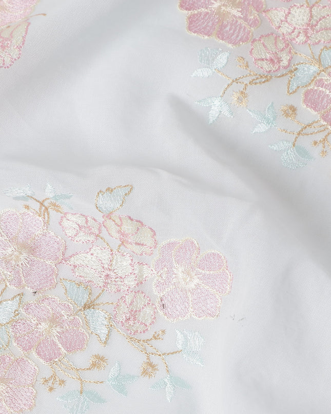 Pure White Bouquet Cotton Voile Fabric 110cm