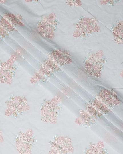 Pure White Bouquet Cotton Voile Fabric 110cm