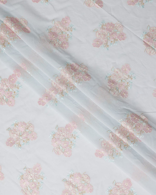 Pure White Bouquet Cotton Voile Fabric 110cm