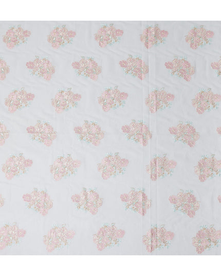 Pure White Bouquet Cotton Voile Fabric 110cm