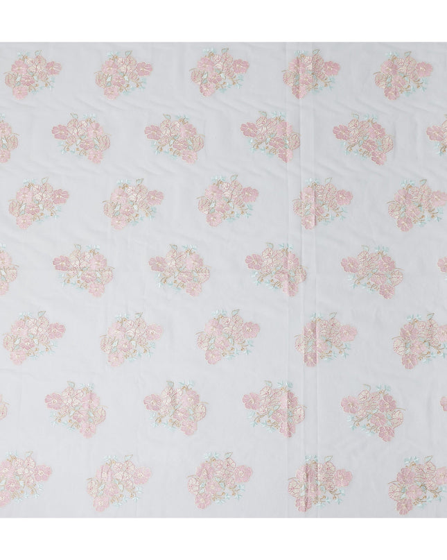 Pure White Bouquet Cotton Voile Fabric 110cm