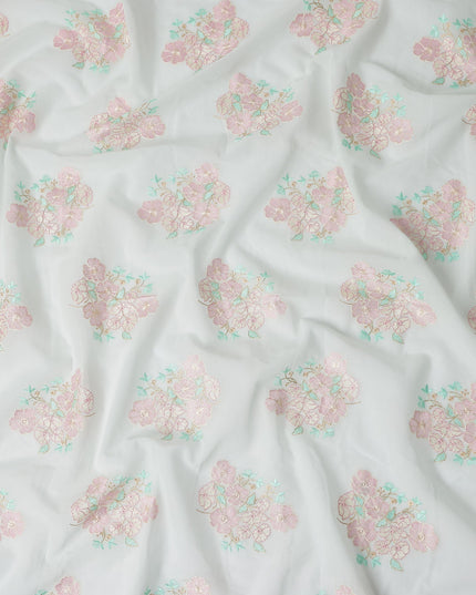 Soft White Bouquet Cotton Voile Fabric 110cm