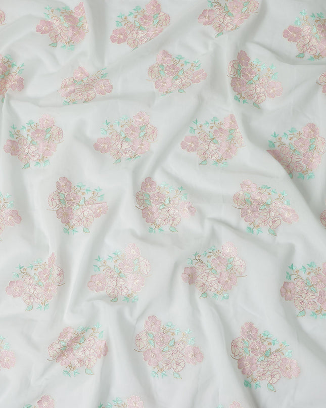 Soft White Bouquet Cotton Voile Fabric 110cm