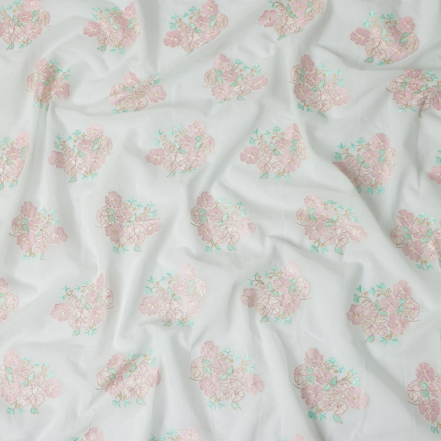 Soft White Bouquet Cotton Voile Fabric 110cm