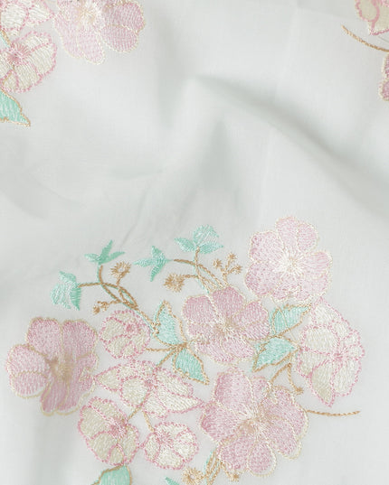 Soft White Bouquet Cotton Voile Fabric 110cm