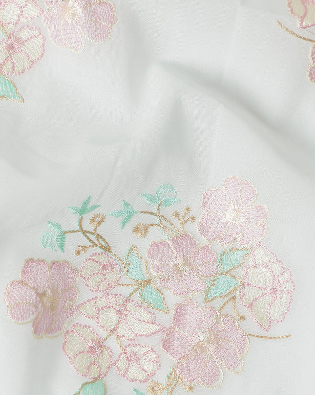 Soft White Bouquet Cotton Voile Fabric 110cm