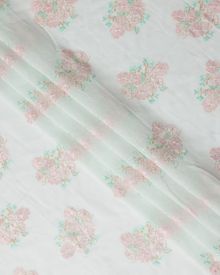 Soft White Bouquet Cotton Voile Fabric 110cm