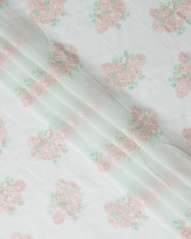 Soft White Bouquet Cotton Voile Fabric 110cm