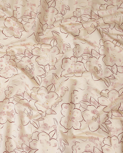 Cream Floral Outline Foil Viscose Fabric 110cm
