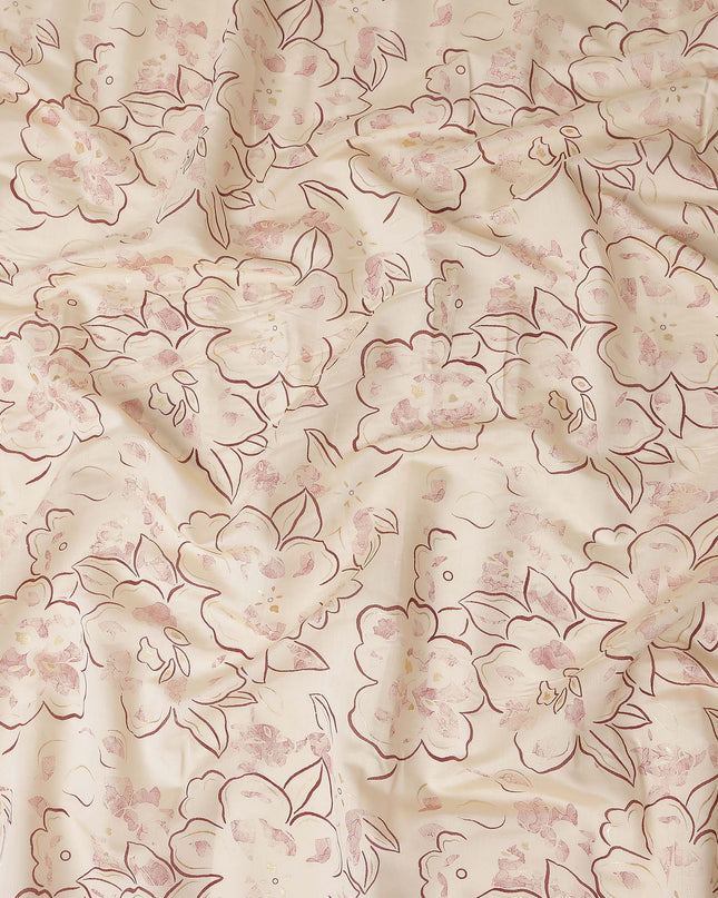 Cream Floral Outline Foil Viscose Fabric 110cm