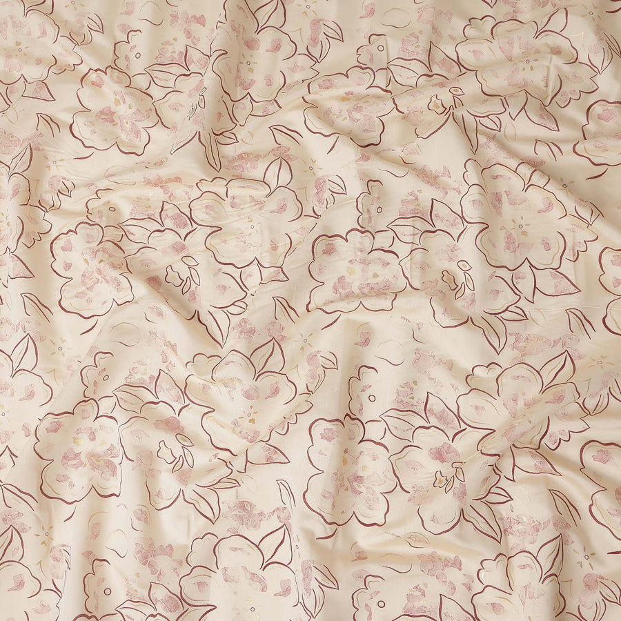 Cream Floral Outline Foil Viscose Fabric 110cm