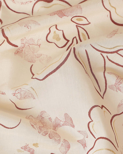 Cream Floral Outline Foil Viscose Fabric 110cm
