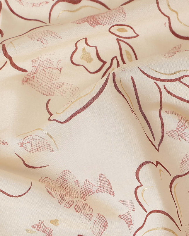 Cream Floral Outline Foil Viscose Fabric 110cm