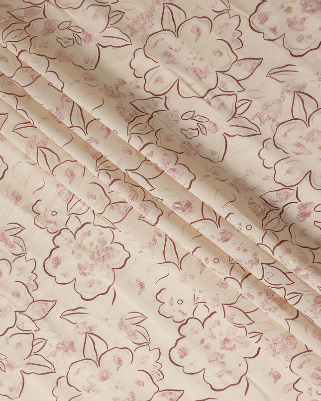 Cream Floral Outline Foil Viscose Fabric 110cm