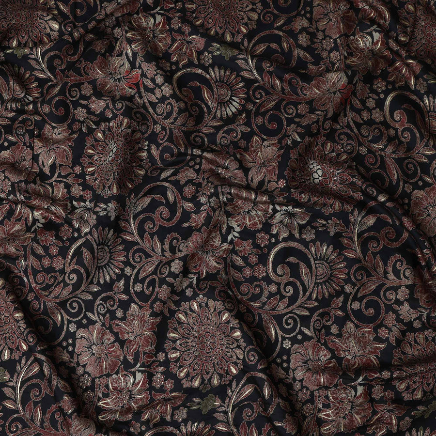 Black Ornate Floral Foil Viscose Fabric 110cm