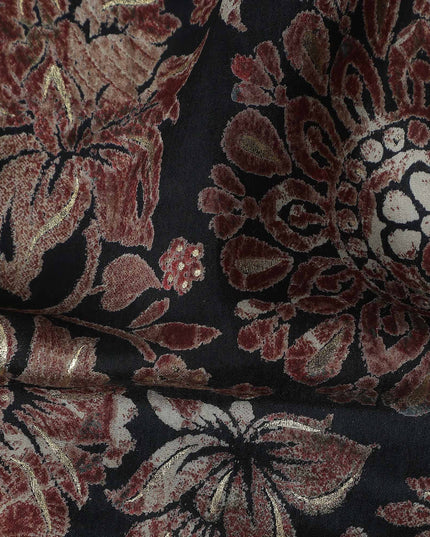 Black Ornate Floral Foil Viscose Fabric 110cm