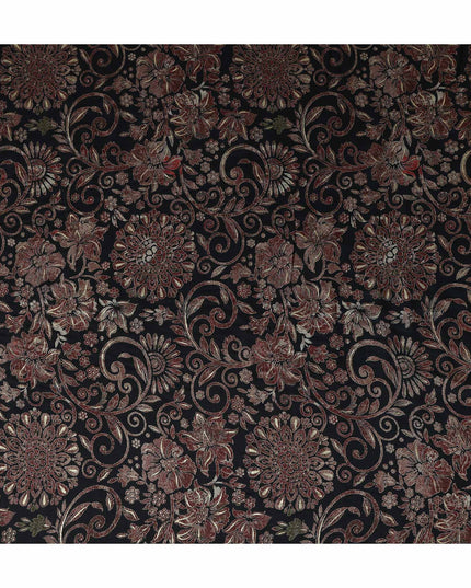 Black Ornate Floral Foil Viscose Fabric 110cm