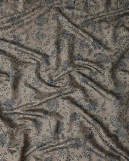 Taupe Brown Botanical Foil Viscose Fabric 110cm