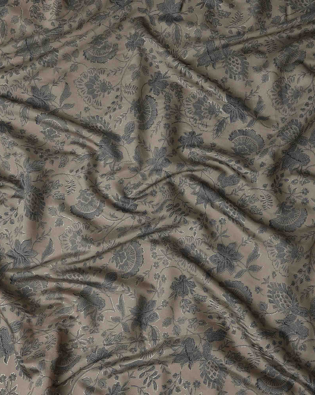 Taupe Brown Botanical Foil Viscose Fabric 110cm