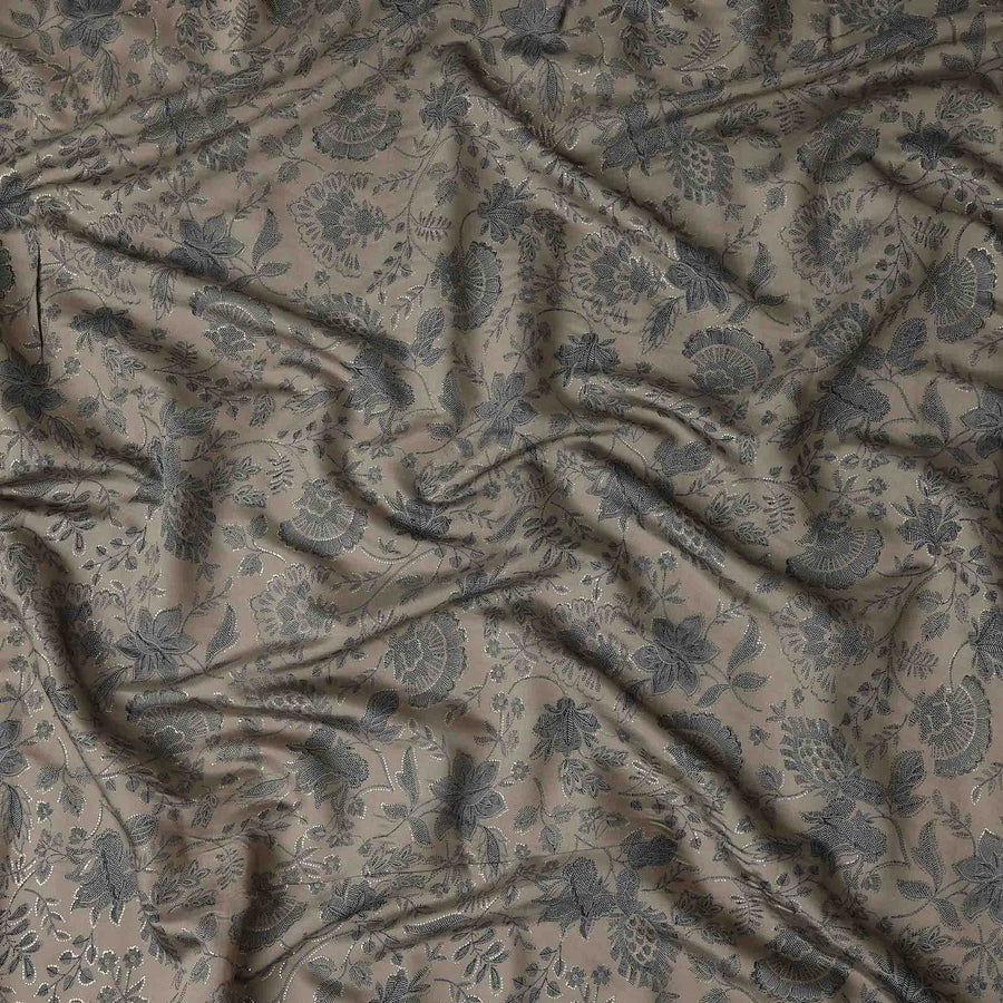 Taupe Brown Botanical Foil Viscose Fabric 110cm