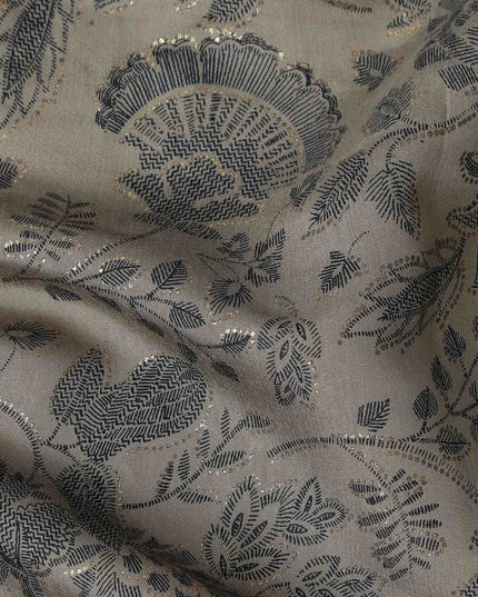 Taupe Brown Botanical Foil Viscose Fabric 110cm