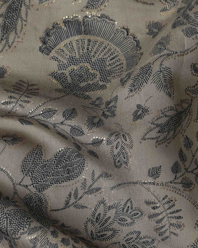Taupe Brown Botanical Foil Viscose Fabric 110cm