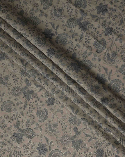 Taupe Brown Botanical Foil Viscose Fabric 110cm