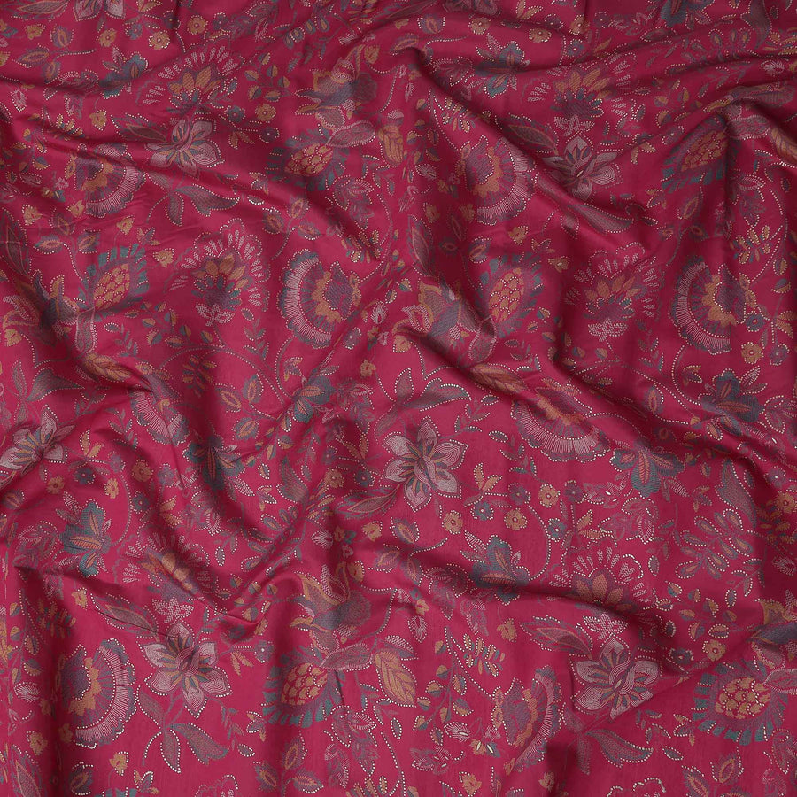 Magenta Red Floral Foil Viscose Fabric 110cm