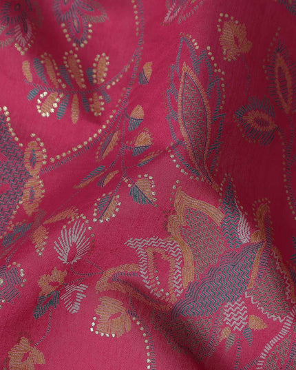 Magenta Red Floral Foil Viscose Fabric 110cm