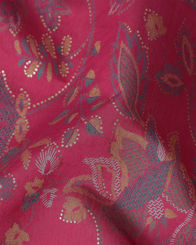 Magenta Red Floral Foil Viscose Fabric 110cm