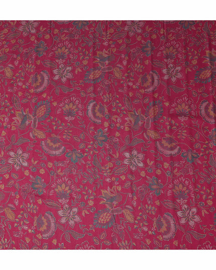 Magenta Red Floral Foil Viscose Fabric 110cm